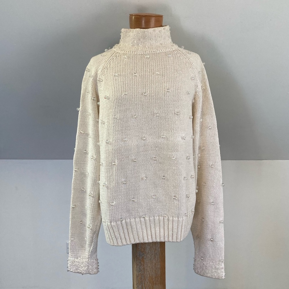 Lisa Nichols Vintage Beaded Sweater In Cream View 2